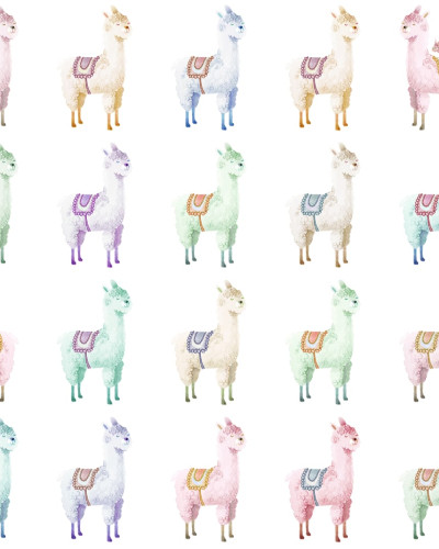 Tapet pentru copii cu alpacas colorate, design vesel si unic, 5 mp / rola.