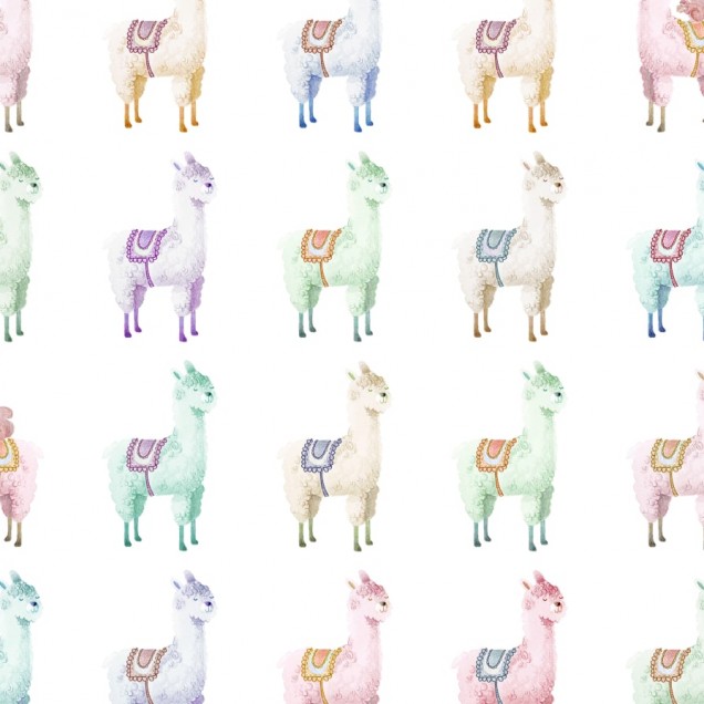 Tapet pentru copii cu alpacas colorate, design vesel si unic, 5 mp / rola.