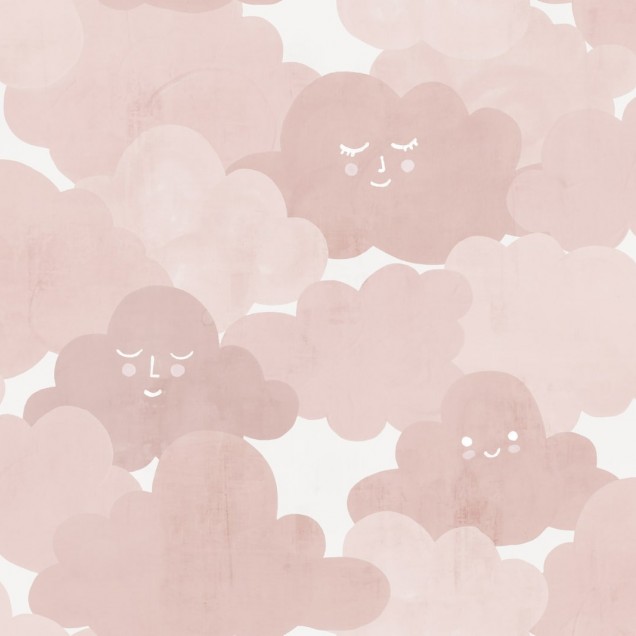 Tapet copii Happy Clouds, nori roz, cameră de copil