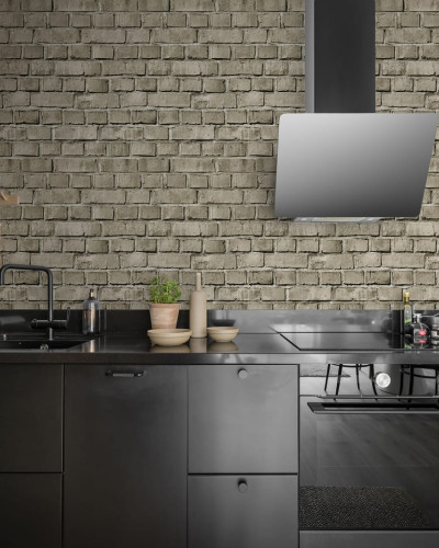 Tapet cu aspect de cărămidă în bucătărie modernă
