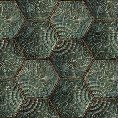 Tapet personalizabil Hexagon Tiles, Emerald, Rebel Walls, 5 mp / rola, Tapet living 