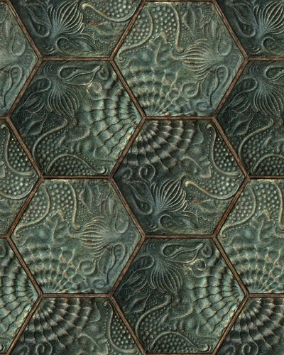 Tapet hexagonal personalizat, culoare verde smarald, cu model geometric
