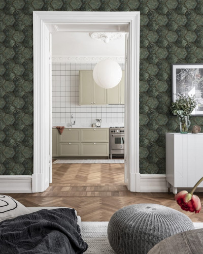 Tapet hexagonal personalizat, culoare verde smarald, cu model geometric