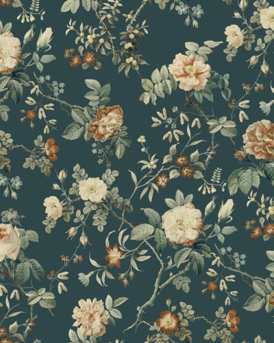 Tapet floral Thorn Rose Petite pe un perete din dormitor