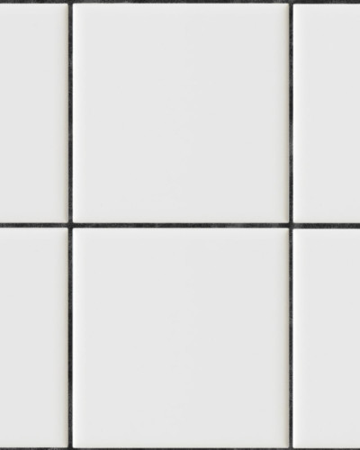 Tapet cu model de plăci pătrate albe, perfect pentru decorarea bucătăriei.