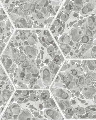 Tapet cu design geometric hexagonal, cu efect marmurat subtil, în nuanțe de gri
