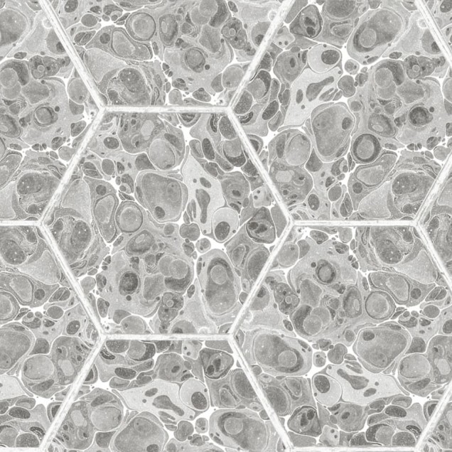 Tapet cu design geometric hexagonal, cu efect marmurat subtil, în nuanțe de gri