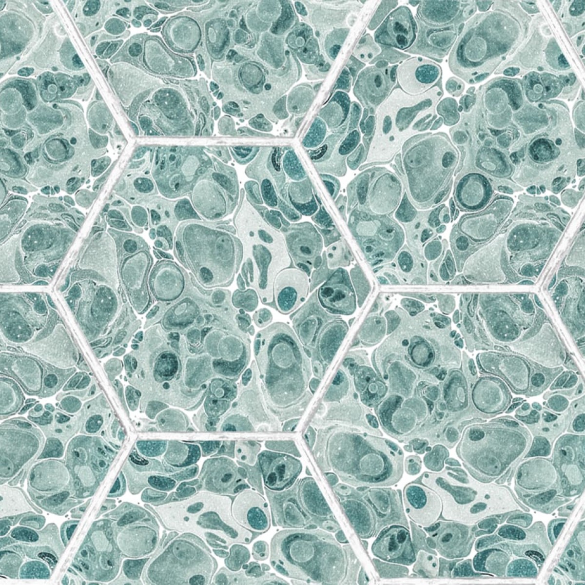 Tapet Marbled Hexagon Tiles, Green, Rebel Walls, 5 mp / rola, Tapet living 