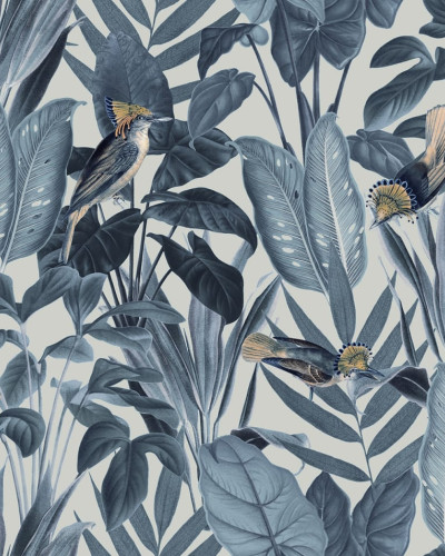 Tapet Birds of Paradise, Nightfall de la Rebel Walls, cu un design exotic inspirat de frunzele tropicale