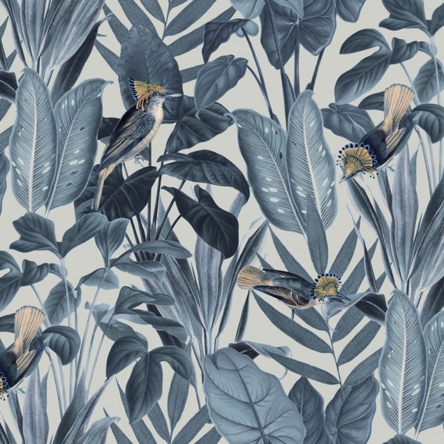 Tapet Birds of Paradise, Nightfall de la Rebel Walls, cu un design exotic inspirat de frunzele tropicale