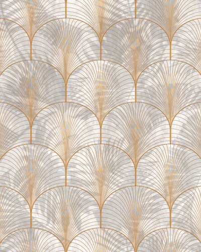 Tapet Art Deco Palms, Gold cu design minimalist și elegant
