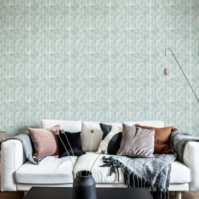 Tapet cu model geometric de palmieri argintii, inspirat din stilul Art Deco.