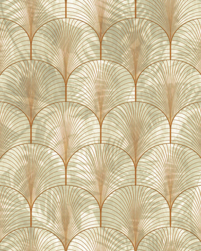Tapet Art Deco Palms, Bronze, cu model de palmieri stilizați în nuanțe de bronz