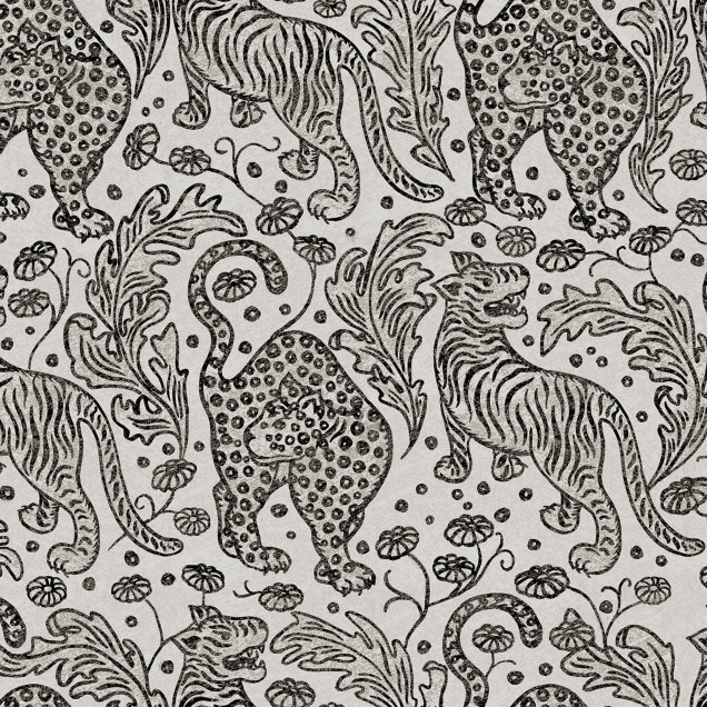 Tapet Year Of The Tiger, Graphite, cu tigri desenati intr-un stil minimalist, pe un fond deschis.