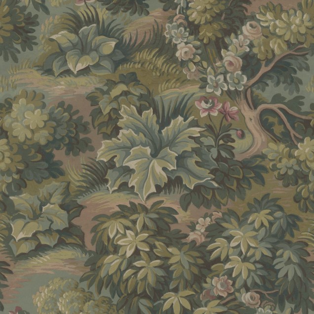 Tapet floral Blooming Park, Green, cu un design vintage, perfect pentru living, dormitor sau birou.
