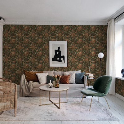 Tapet floral vintage verde