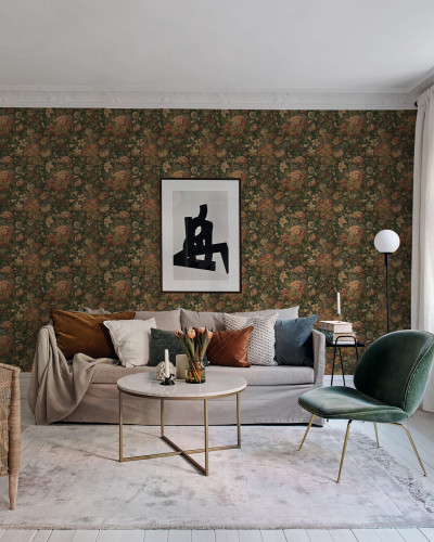 Tapet floral vintage verde