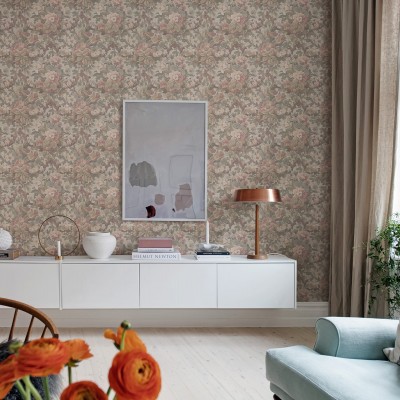 Tapet cu model floral vintage, culori pastelate, ideal pentru living, dormitor sau sufragerie