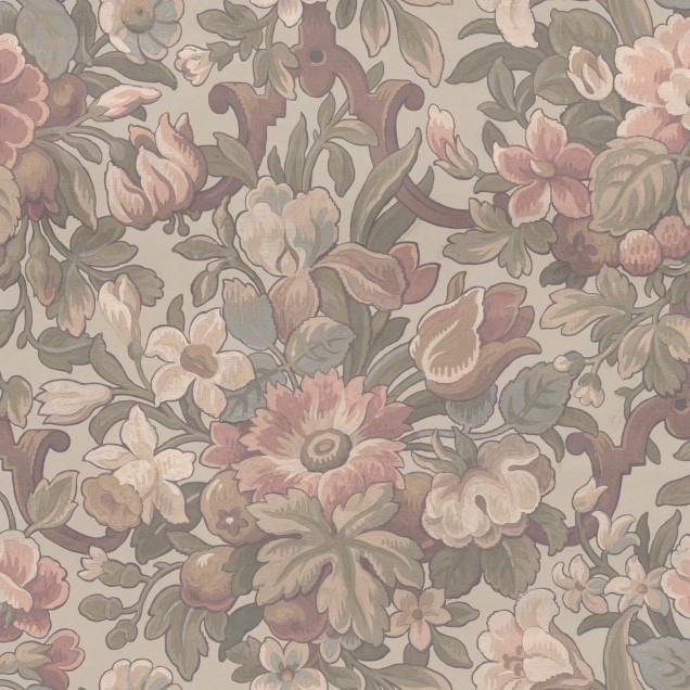 Tapet cu model floral vintage, culori pastelate, ideal pentru living, dormitor sau sufragerie