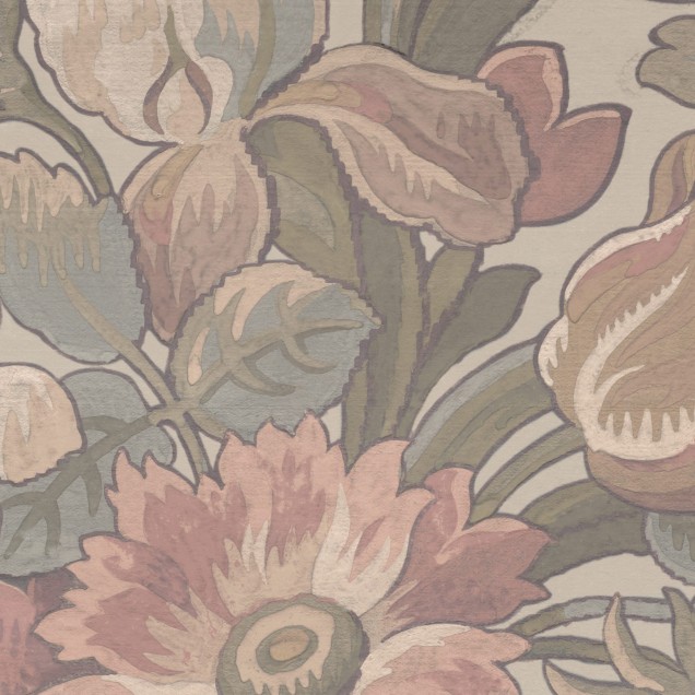 Tapet cu model floral vintage, culori pastelate, ideal pentru living, dormitor sau sufragerie