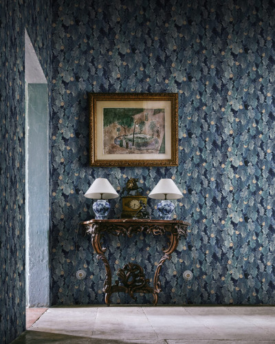 No Time to Waste Blue - Tapet cu frunze și ghinde