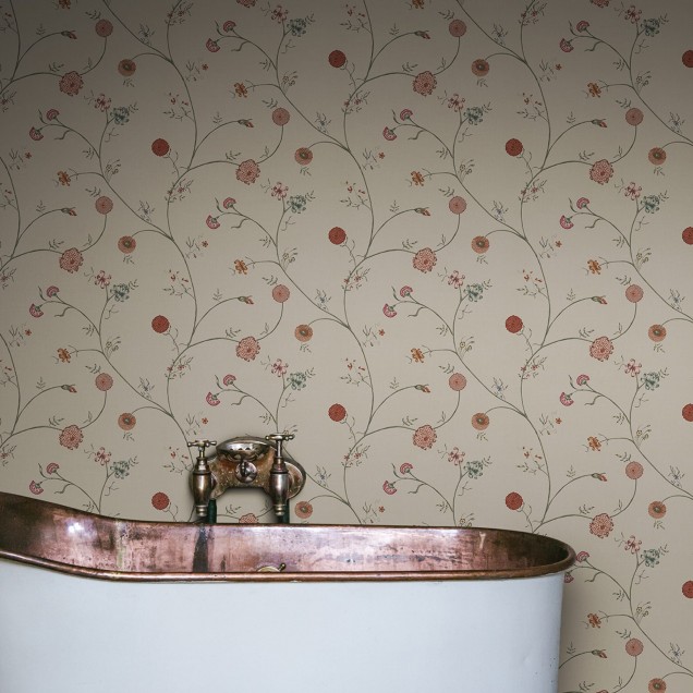 Tapet cu flori si ramuri subtiri, nuante pastelate, design elegant