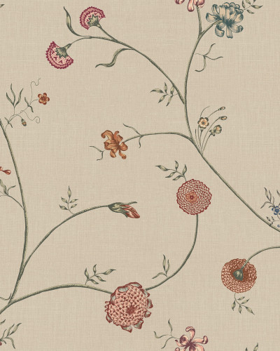 Tapet cu flori si ramuri subtiri, nuante pastelate, design elegant