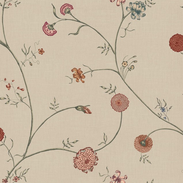 Tapet cu flori si ramuri subtiri, nuante pastelate, design elegant