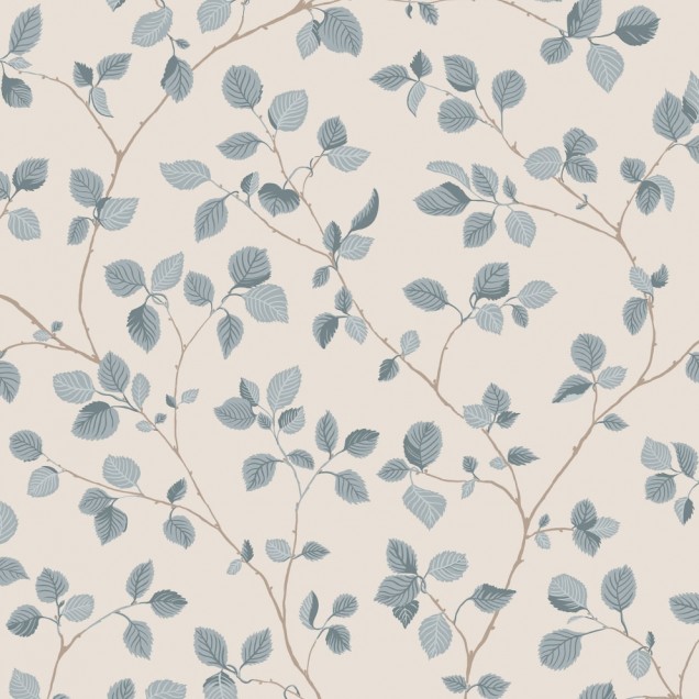 Tapet lavabil cu model de frunze, Bokskog, Misty Blue