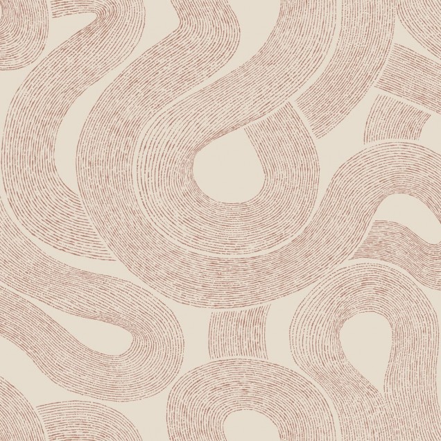 Tapet Zen Terracotta cu design abstract cu linii subtiri, ondulate in tonuri calde de terracotta.
