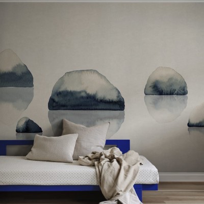 Tapet lavabil cu model abstract elegant în nuanțe de albastru indigo