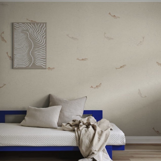 Tapet lavabil cu pești, design minimalist și elegant, perfect pentru a adăuga o notă de rafinament oricărei camere.