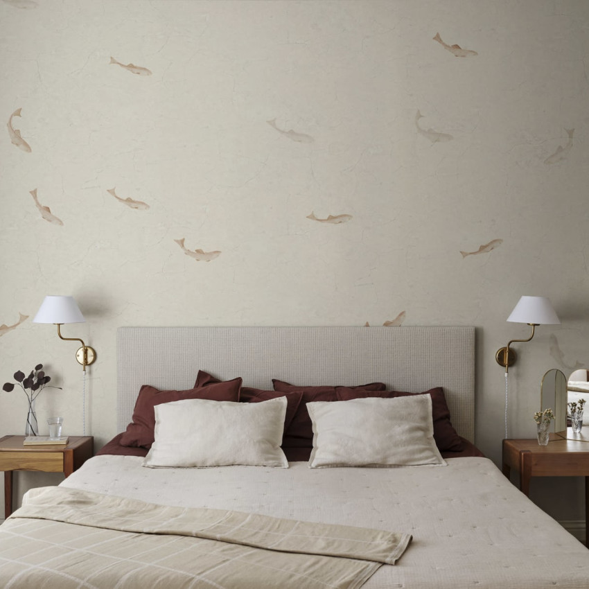 Tapet lavabil cu pești, design minimalist și elegant, perfect pentru a adăuga o notă de rafinament oricărei camere.
