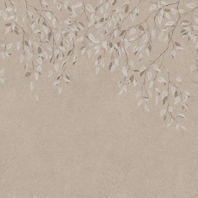 Tapet lavabil Liselund Hazel cu crengute si frunze delicate, perfect pentru dormitor