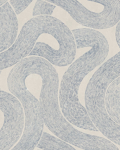 Tapet cu model abstract albastru indigo aplicat pe perete