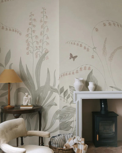 Tapet floral pastelat în decor interior
