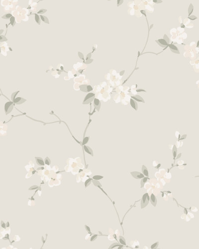 Tapet floral delicat cu flori albe pe fundal verde pal