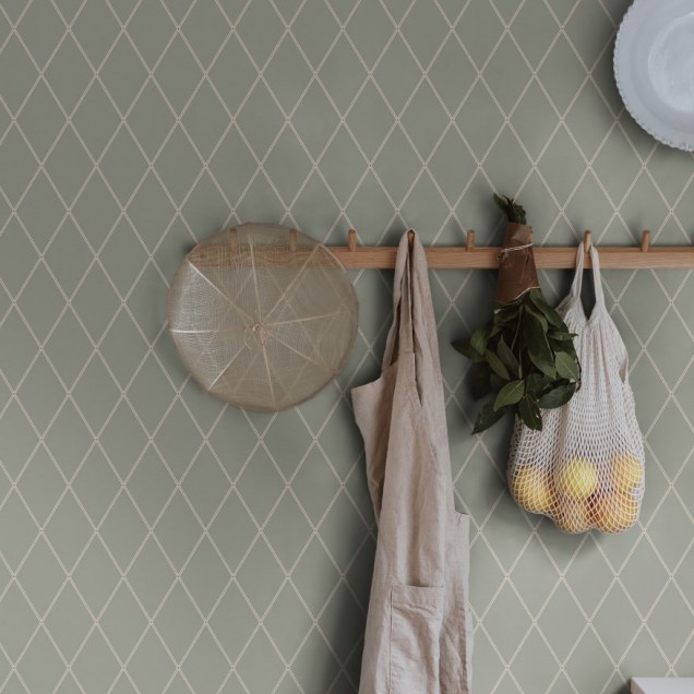 Tapet lavabil cu model geometric, culoare verde salvie, perfect pentru dormitor sau living.