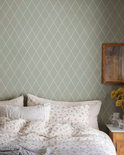 Tapet lavabil cu model geometric, culoare verde salvie, perfect pentru dormitor sau living.