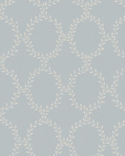 Tapet lavabil cu model floral delicat, Wilma Misty Blue, pe un perete din living