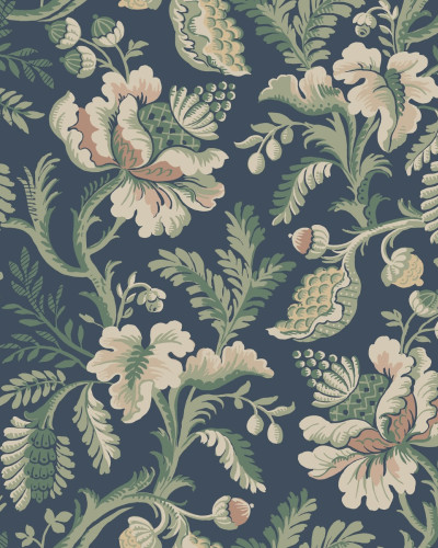 Tapet floral Midnight Blue, cu design clasic, culoare albastru inchis, ideal pentru living sau dormitor.