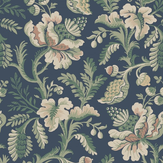 Tapet floral Midnight Blue, cu design clasic, culoare albastru inchis, ideal pentru living sau dormitor.