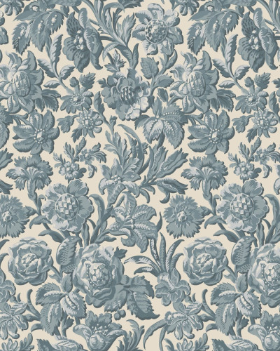 Tapet lavabil cu flori in nuante de albastru estompat, perfect pentru un interior elegant, cu note vintage.