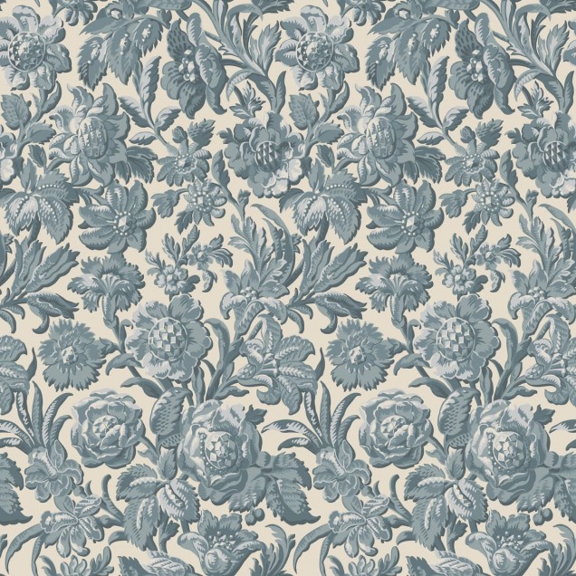 Tapet lavabil cu flori in nuante de albastru estompat, perfect pentru un interior elegant, cu note vintage.