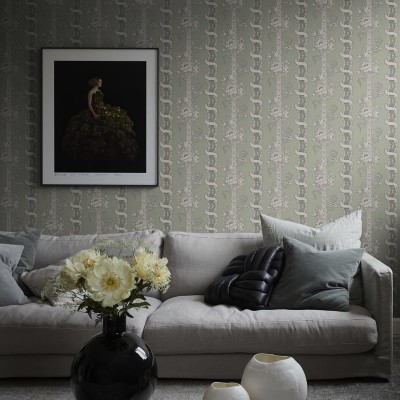 Tapet Alexandra Sage Green cu design floral delicat