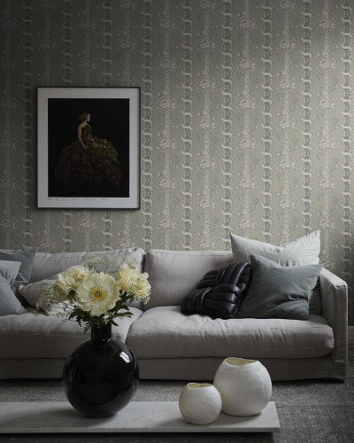 Tapet Alexandra Sage Green cu design floral delicat