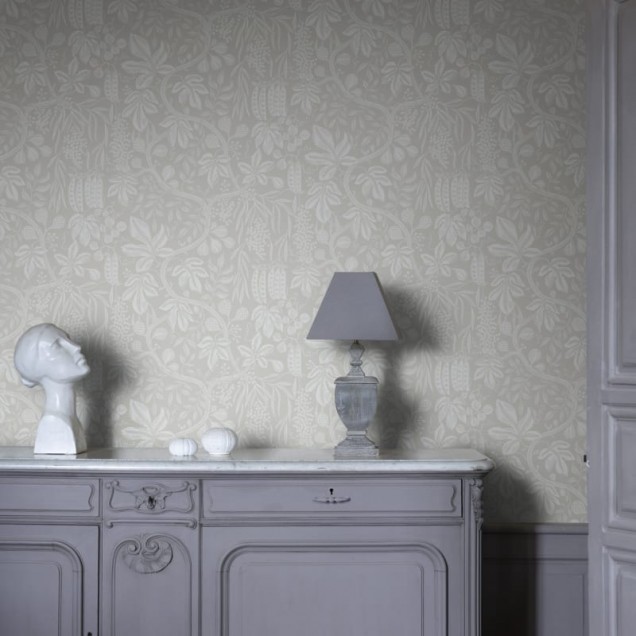 Tapet lavabil cu model floral, gri deschis, in living