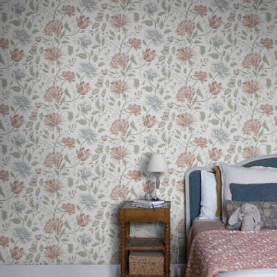 Wallpaper floral Annabelle Terracotta cu flori delicate și culori calde