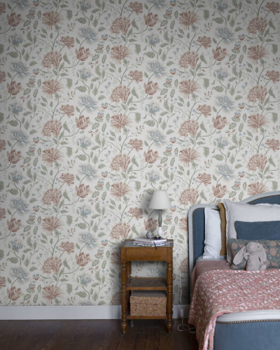 Wallpaper floral Annabelle Terracotta cu flori delicate și culori calde