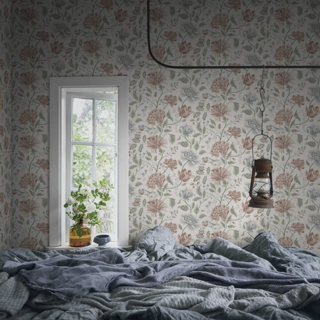 Wallpaper floral Annabelle Terracotta cu flori delicate și culori calde